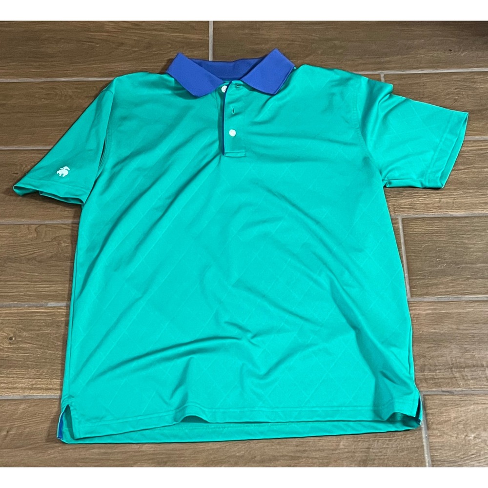 Brooks Brothers Mens Performance Polo Shirt Green Blue Diamond Jacquard Size M